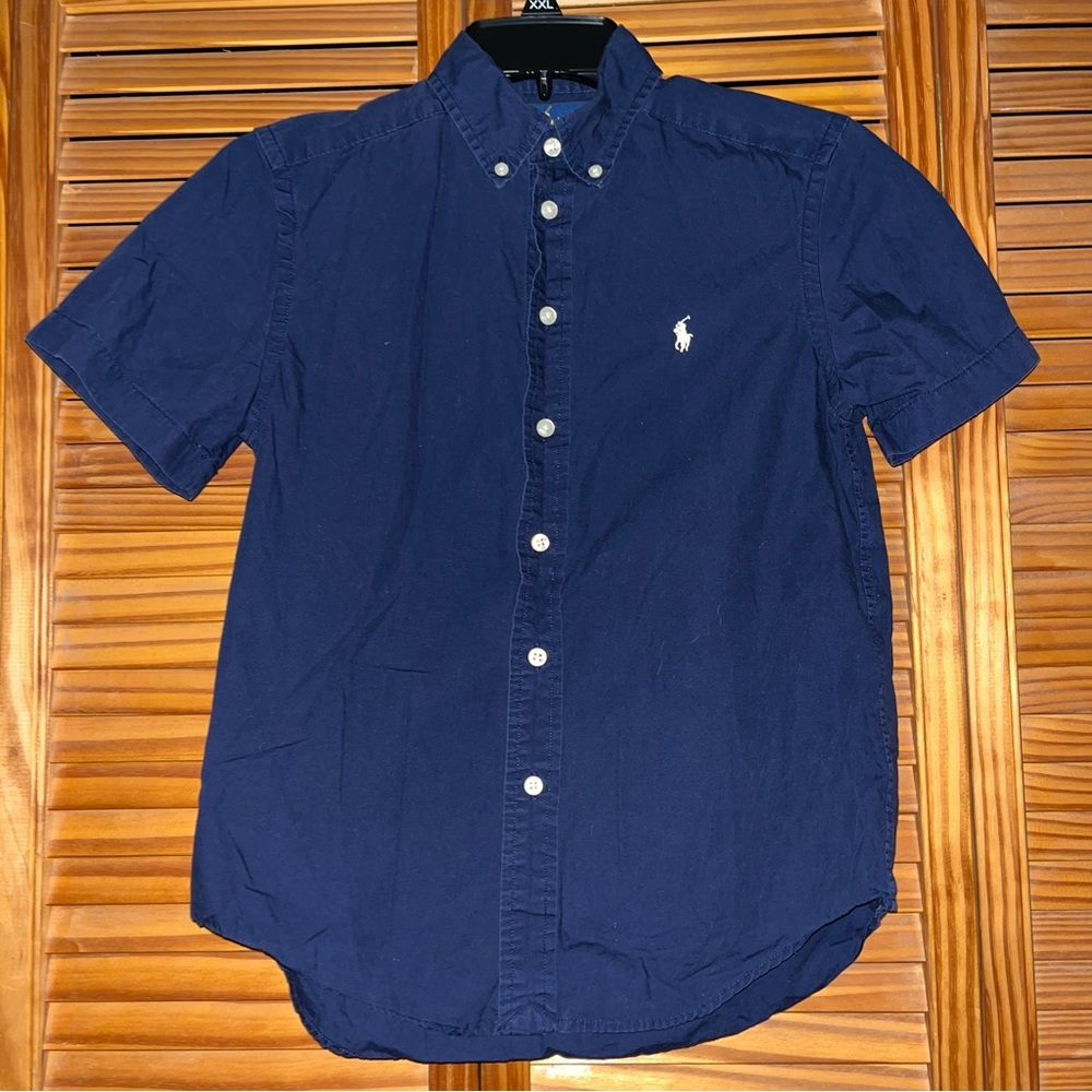 Ralph Lauren Button Up Short Sleeve Blue Cotton Shirt Size‎ Medium 10-12